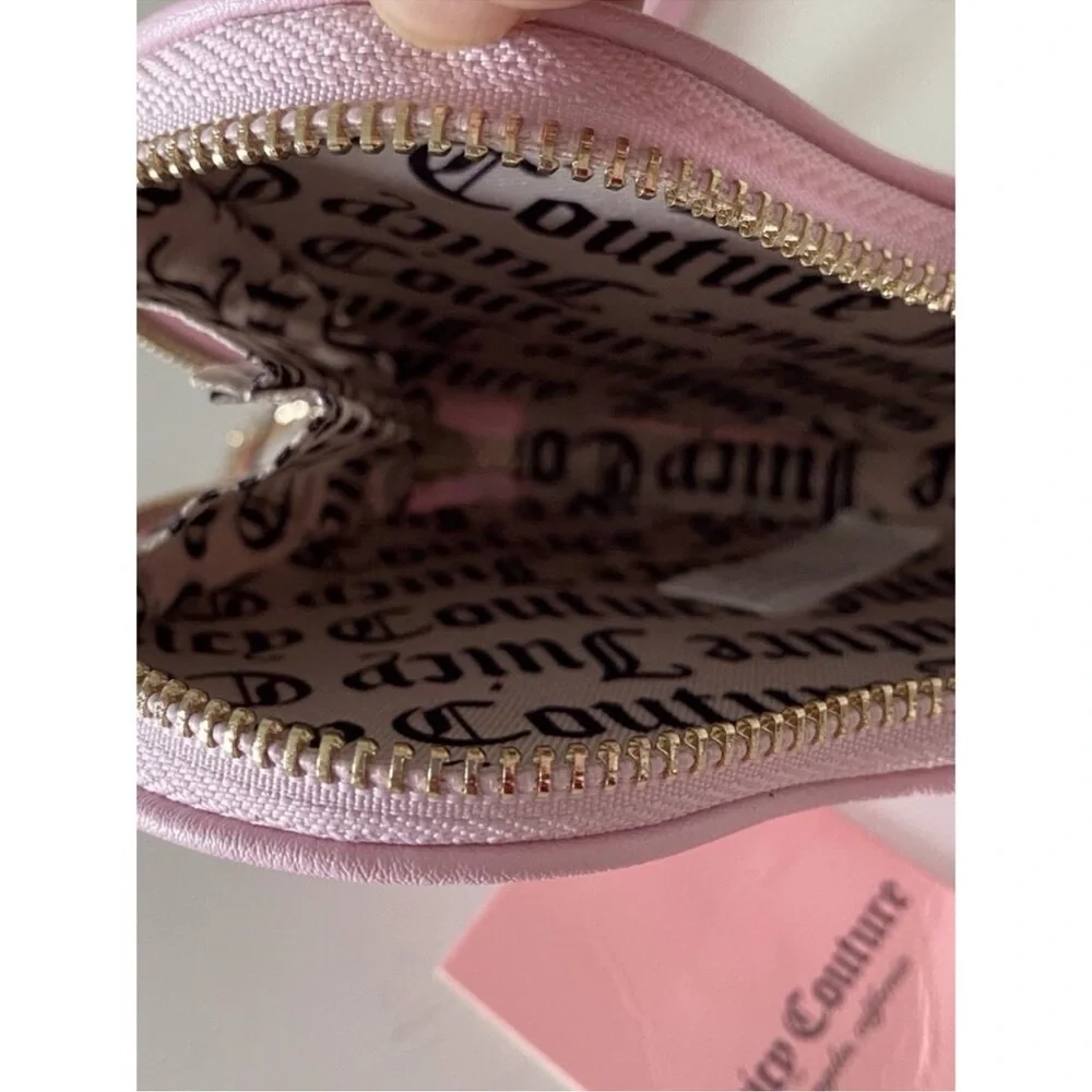 NWT Juicy Couture Kingdom Heart Zip Wristlet Pink Velour Rhinestone Crown Wallet